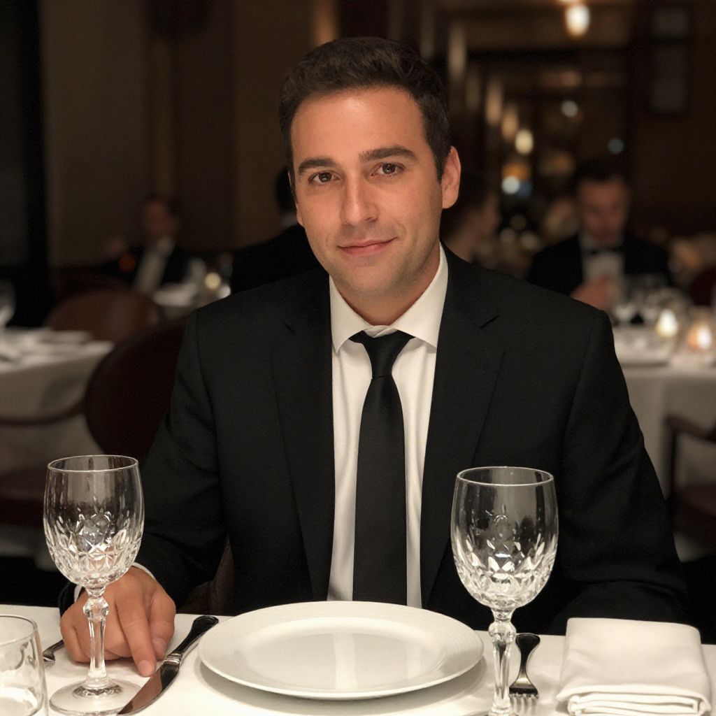 Man in Black Suit Dining at Elegant Fine Restaurant