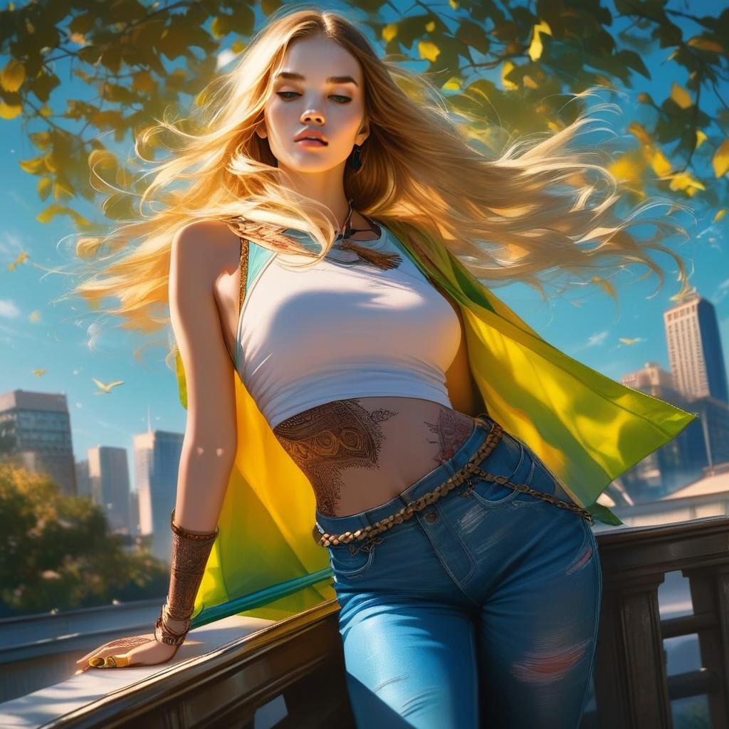 Stylish Young Woman on City Balcony