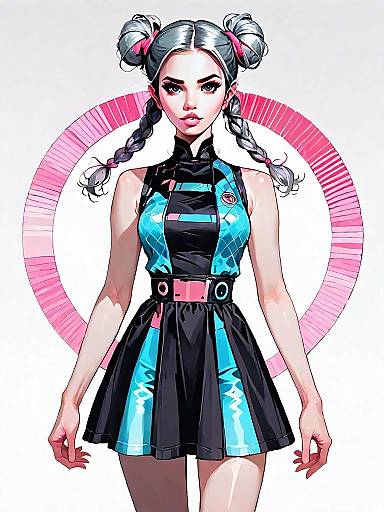 Futuristic Woman in Cyberpunk Style Digital Illustration Full Body