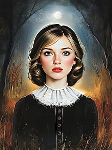 Digital Portrait of Young Woman in Vintage Dress
