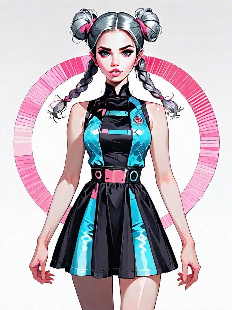 Futuristic Woman in Cyberpunk Style Digital Illustration Full Body