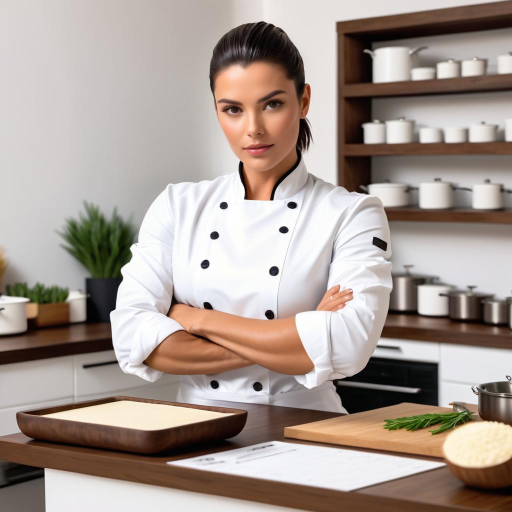 Confident Female Chef in Modern Kitchen