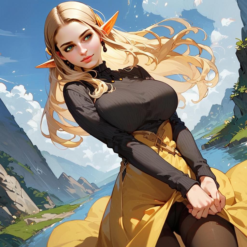 Fantasy Elf Woman Digital Art Landscape Illustration