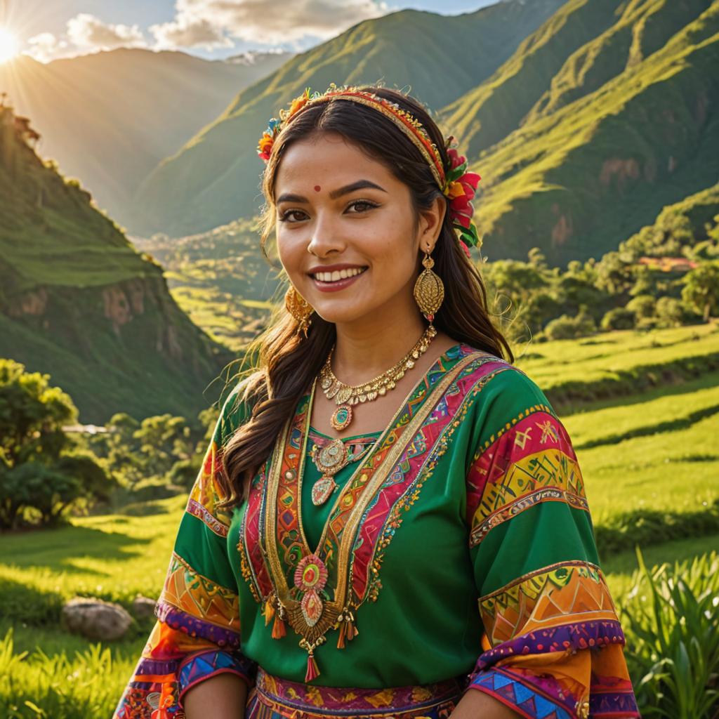 Radiant Peruvian Woman in Traditional Andean Clothing