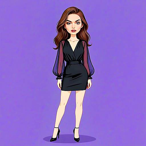 Stylish Woman in Classic Sheer Black Dress Digital Illustration