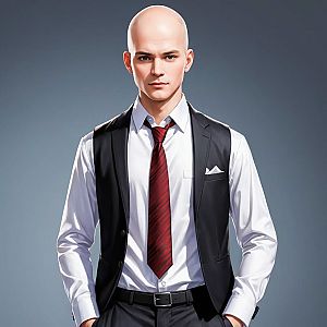 Confident Bald Man in White Shirt and Red Tie