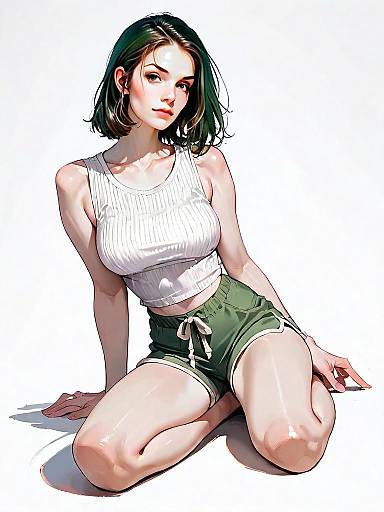 Realistic Comic Style Woman in Casual Outfit Sitting Pose