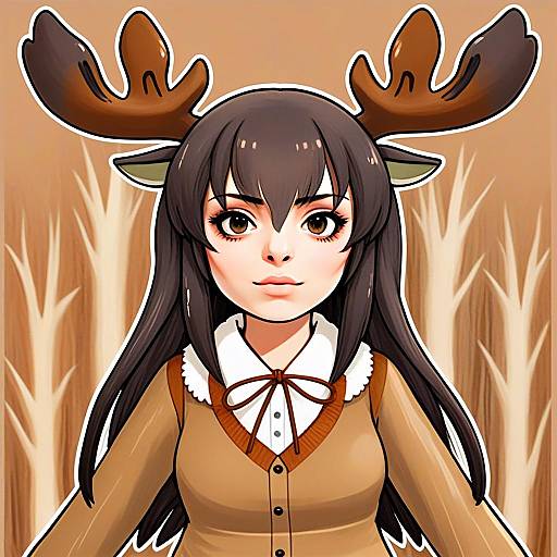 Anime Girl with Moose Antlers Kemono Friends Style Illustration