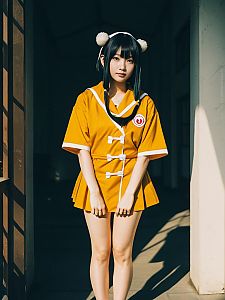 Realistic Momo Hinamori Cosplay Woman Character in Yellow Outfit