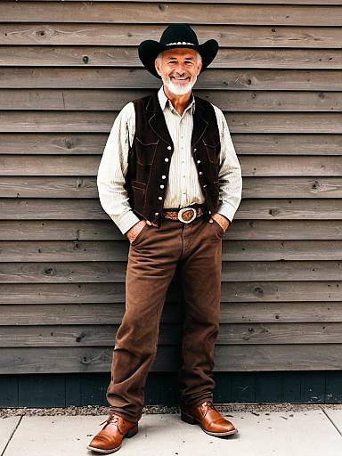 Vintage Cowboy Style Older Man Wearing Western Outfit and Hat