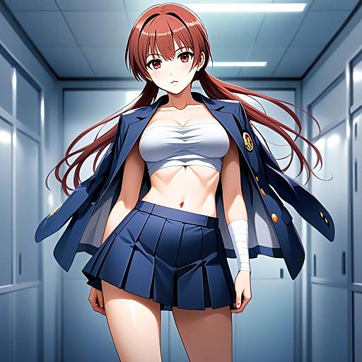 Anime Girl in School Uniform with Athletic Style - Musujime Awaki Illustration