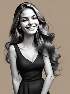Smiling Young Woman in Black Dress