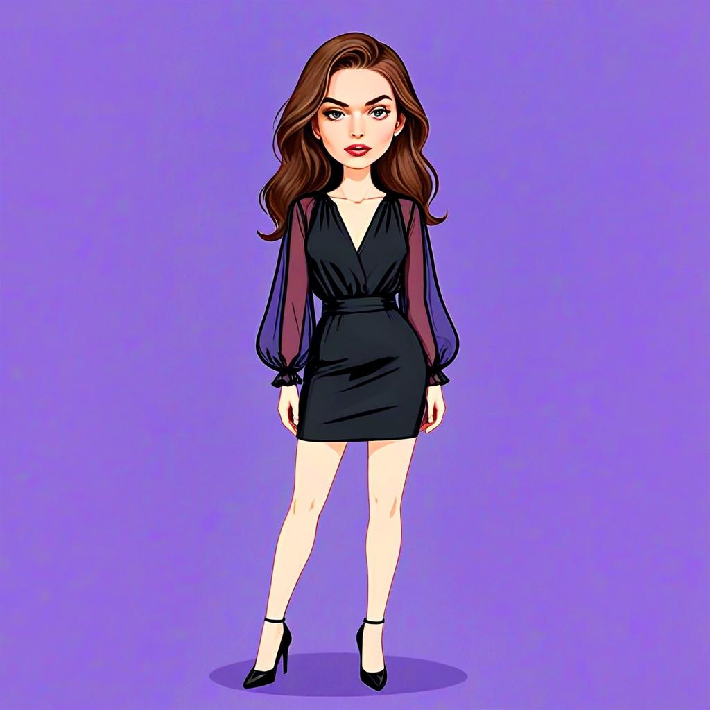 Stylish Woman in Classic Sheer Black Dress Digital Illustration