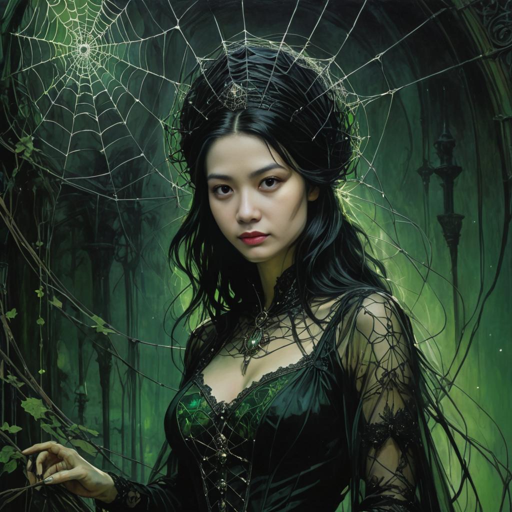 Gothic Portrait of a Woman in a Mysterious Forest