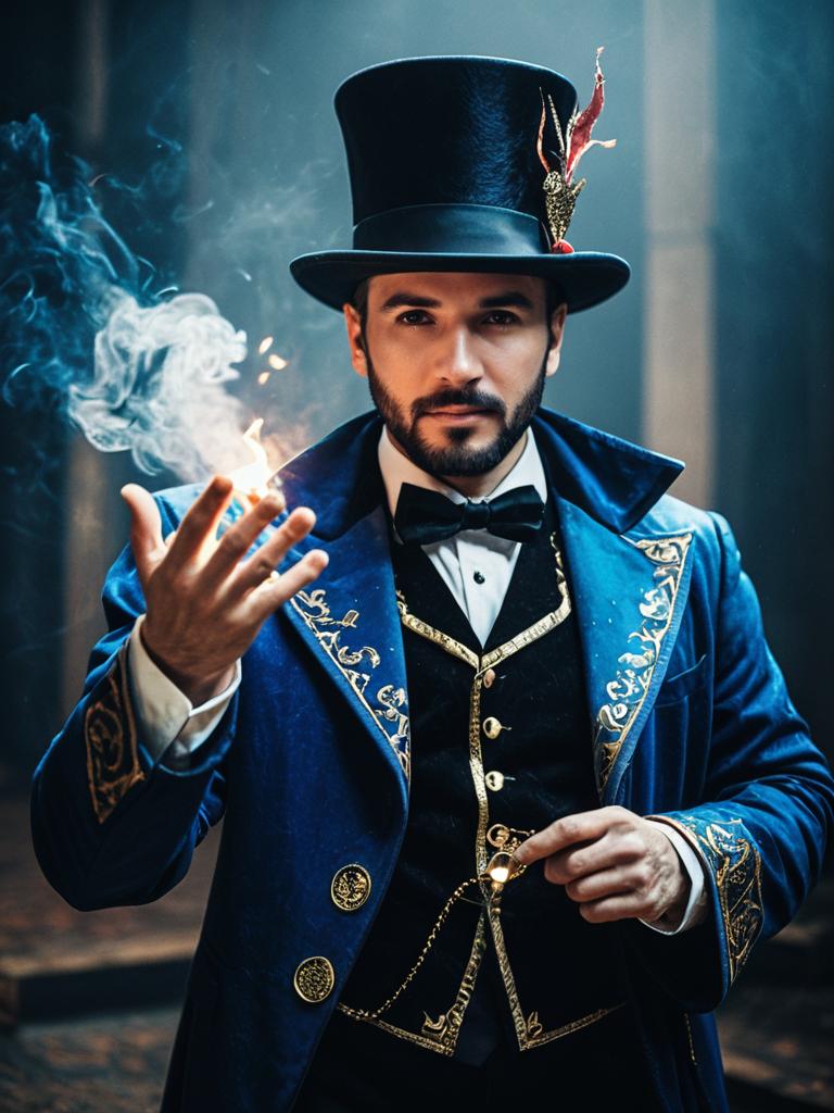 Photorealistic Magical Cosplay Portrait of Man in Magician Costume Photorealistic Magical Cosplay Portrait of Man in Magician Costume
