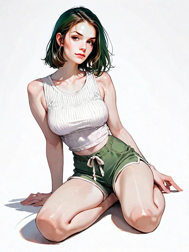 Realistic Comic Style Woman in Casual Outfit Sitting Pose