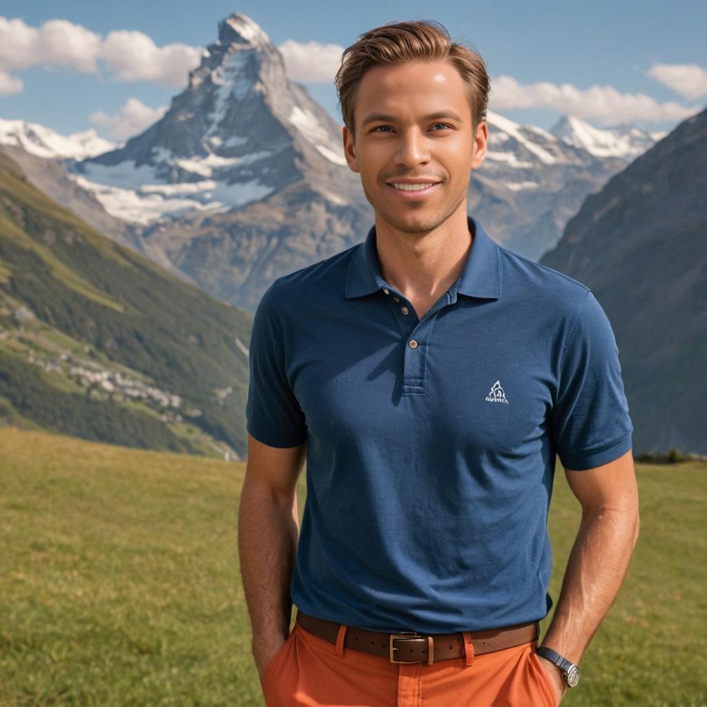 Man Posing at Matterhorn Peak in Zermatt