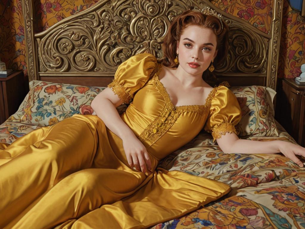 Classic Glamour: Woman in Vintage Gold Satin Gown