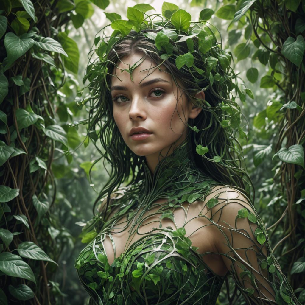 Futuristic Woman Blending with Nature