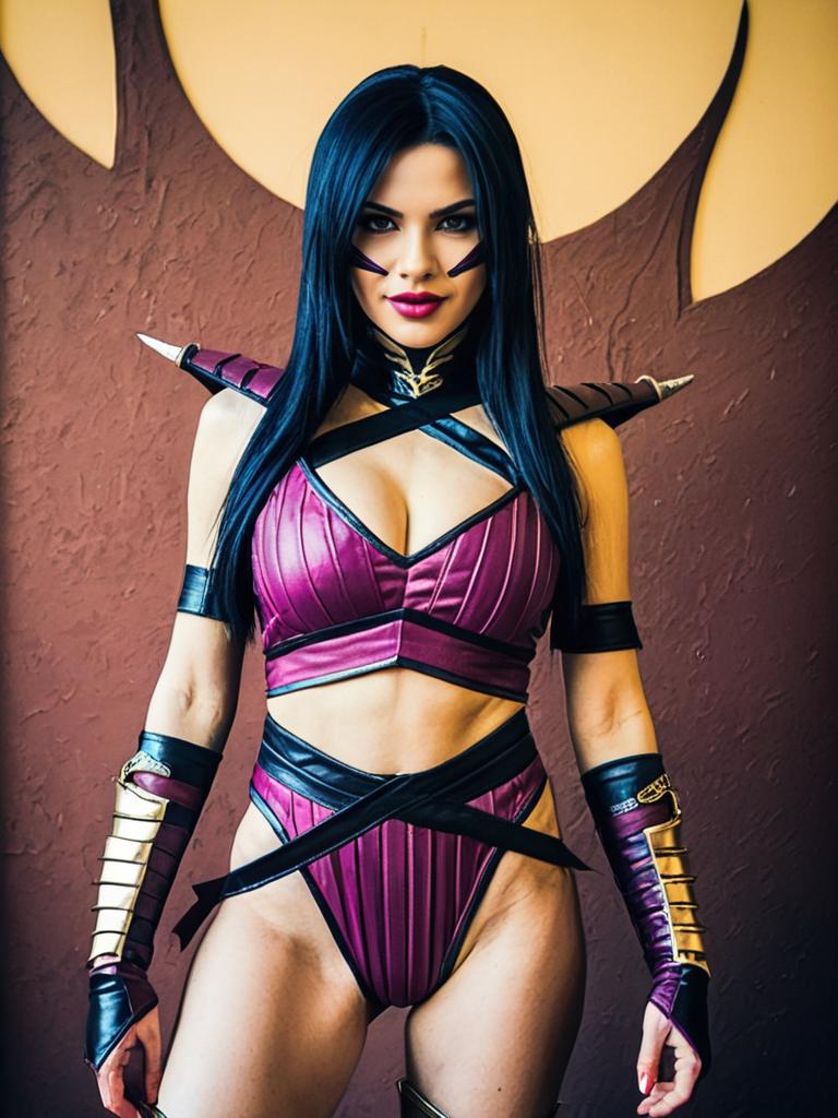 Realistic Mileena Cosplay Woman in Detailed Mortal Kombat Costume