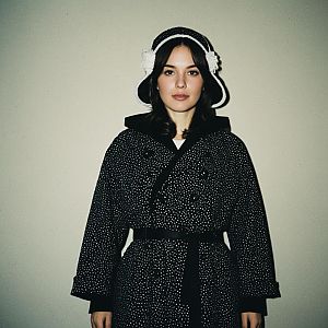 Black Polka Dot Coat and Matching Hat Fashion Portrait