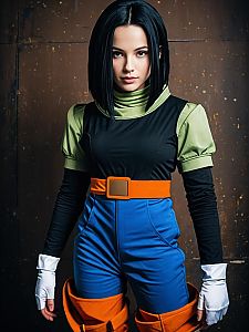 Woman Cosplay Wearing Realistic Android 17 Costume from Dragon Ball