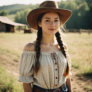 Young Woman in Sunlit Countryside