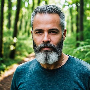Mature Man in Green Forest