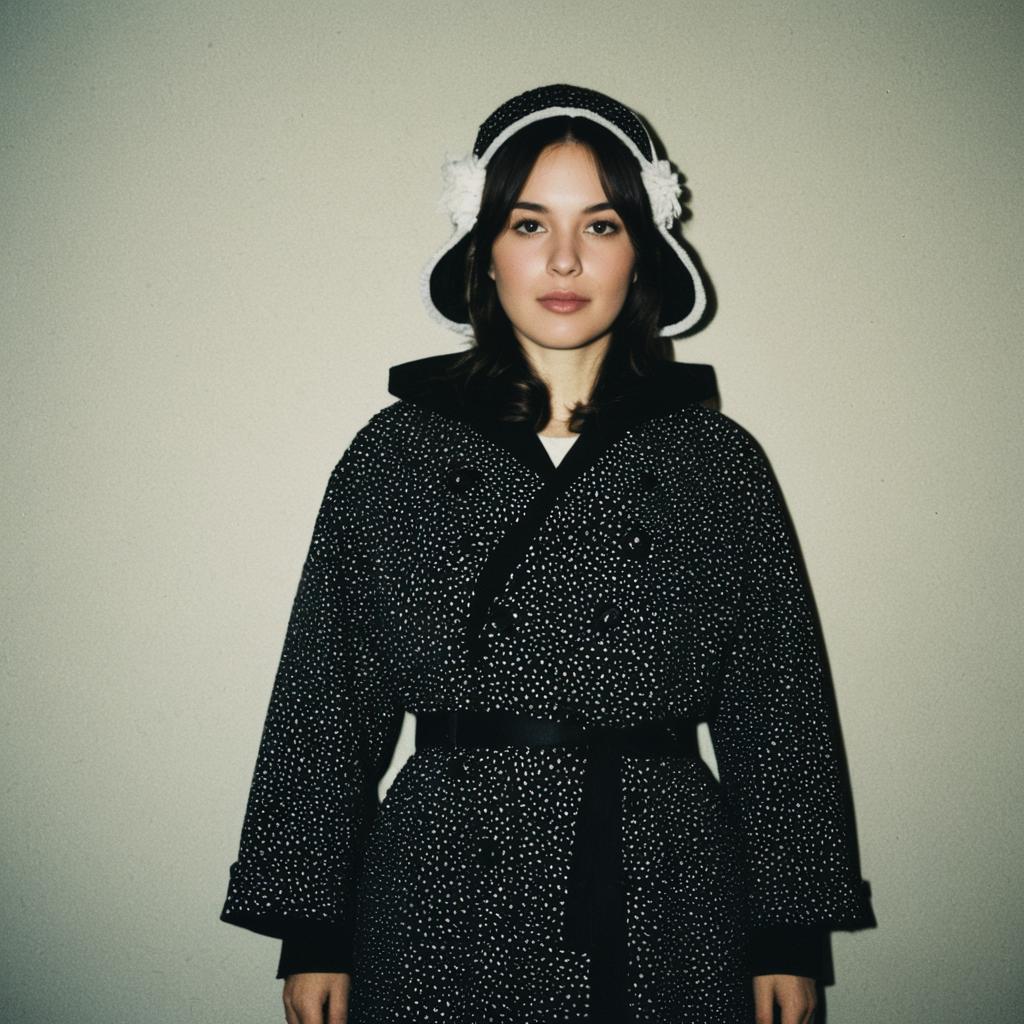 Black Polka Dot Coat and Matching Hat Fashion Portrait