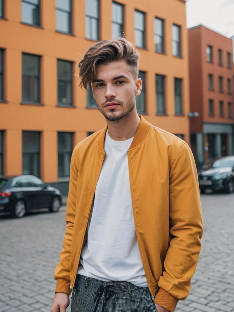 Stylish man in mustard jacket