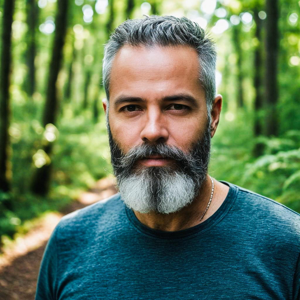 Mature Man in Green Forest