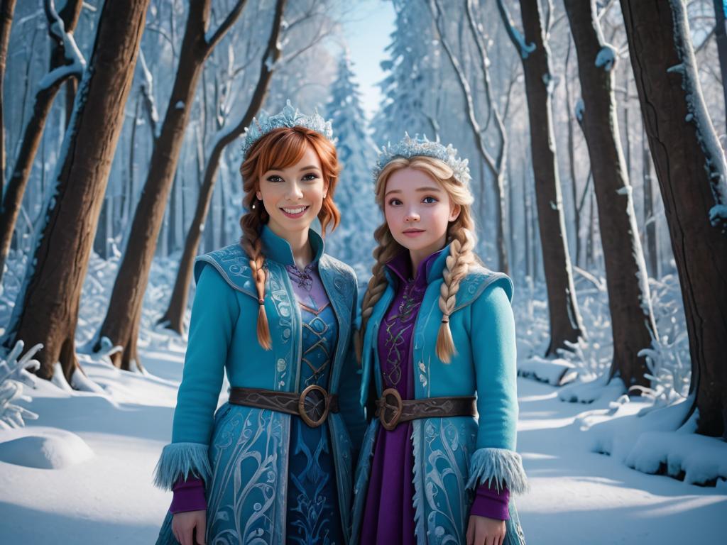 Frozen Characters in Winter Forest