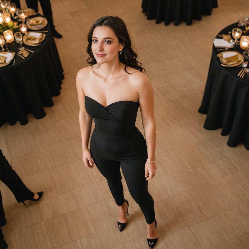 Elegant Woman in Black Strapless Outfit at Posh Venue