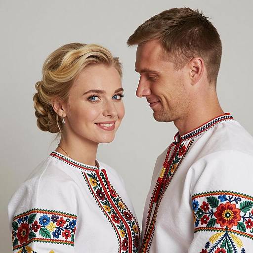 Belarusian Luxury Folk Wedding Couple in Traditional Embroidered Attire