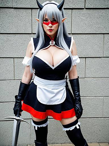 Alra Queens Blade Cosplay Woman in Fantasy Maid Outfit with Sword