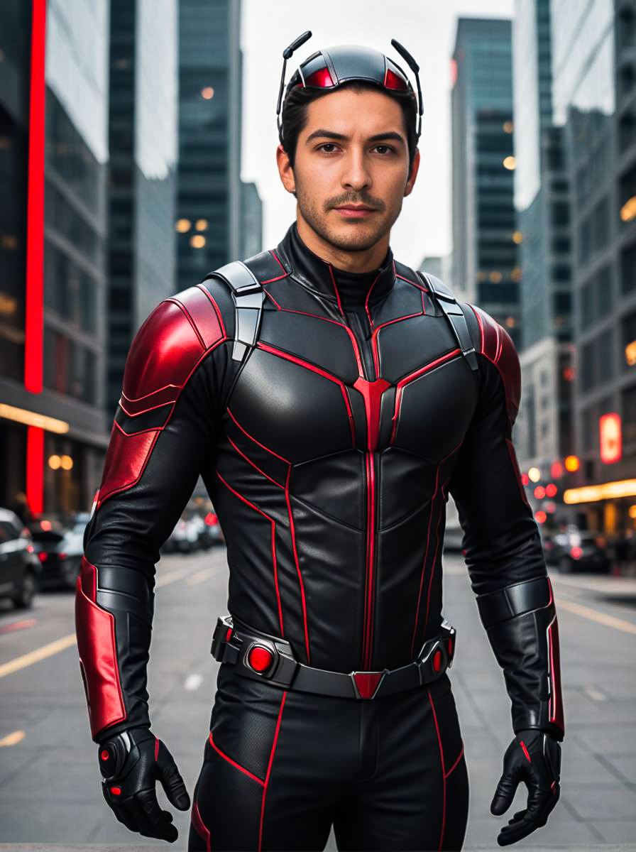 Man in Ant-Man Costume on City Street