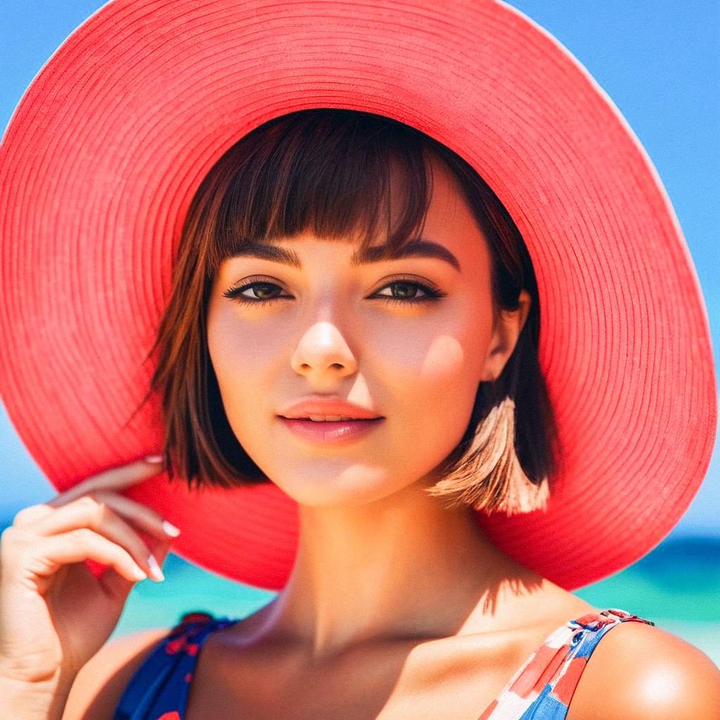 Elegant Woman at Beach with Pink Hat