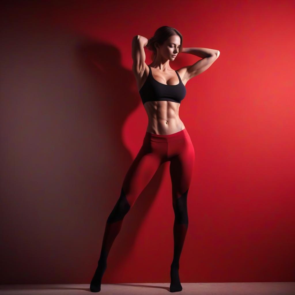 Fit Woman in Sportswear Against Red Background
