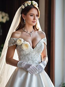 Elegant Bride in Off-Shoulder Gown with Bouquet