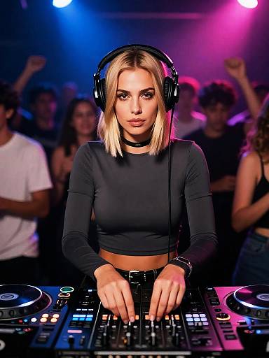 Young Female DJ Mixing Music at Nightclub Party