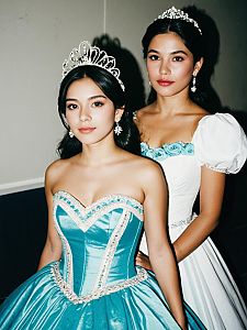 Two Young Women in Quinceañera Gowns