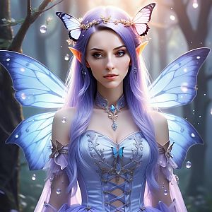 Magical Fairy with Lavender Hair and Blue Wings