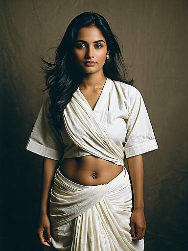 Woman in White Dhoti Suit Salwar Waist Up Portrait