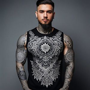 Confident Man with Tattoos and Mandala Shirt