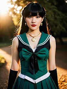 Cosplay Woman Wearing Setsuna Meiou Sailor Pluto Costume