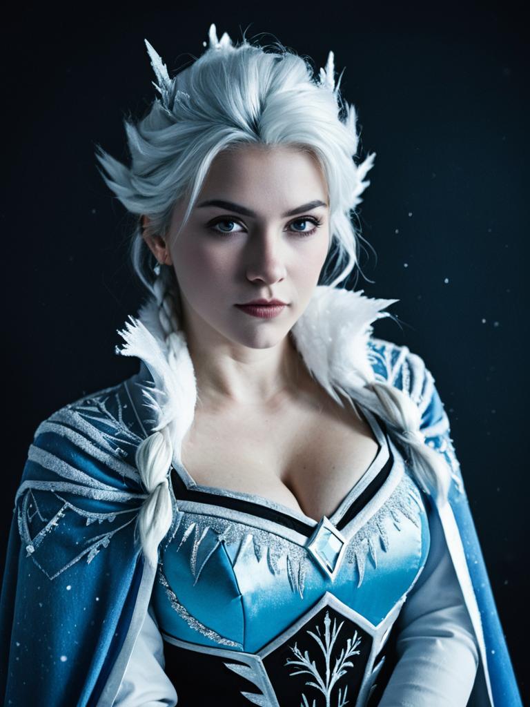 Woman in Icy Fantasy Costume with Frosty Textures