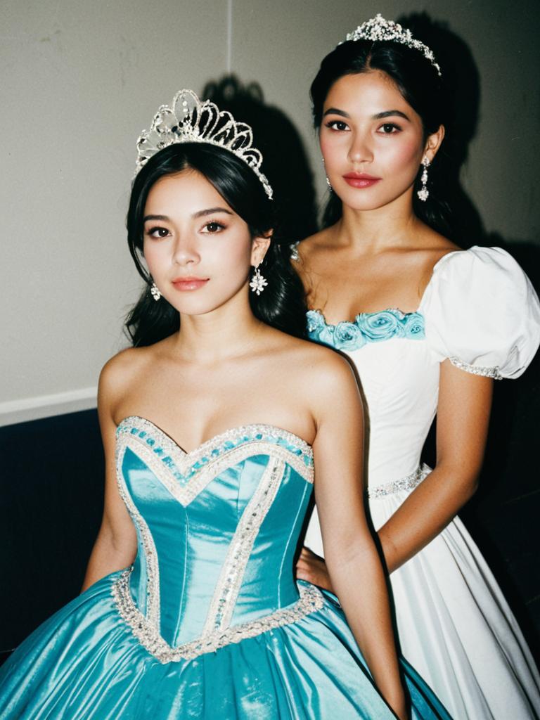 Two Young Women in Quinceañera Gowns