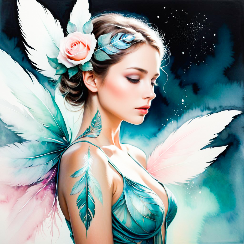 Enchanting Fairy Woman with Feathers and Flowers