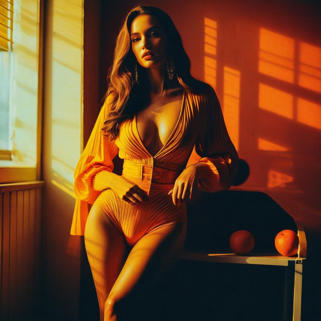 Elegant Woman in Orange Outfit with Oranges Elegant Woman in Orange Outfit with Oranges