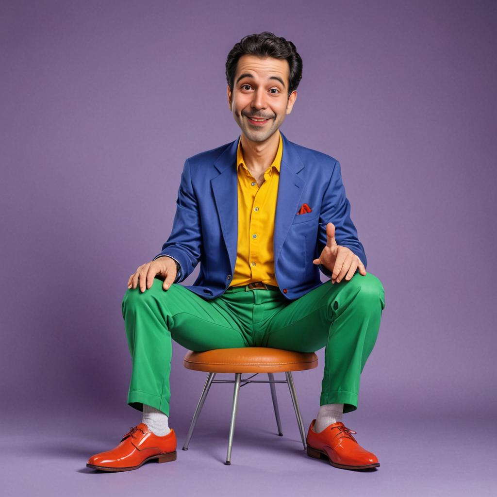 Stylish man in colorful outfit against purple background